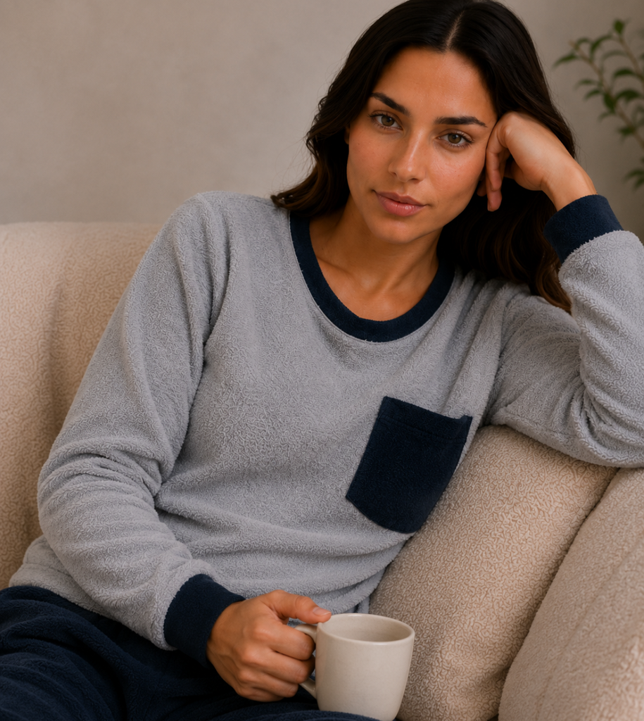 Pijama Micropolar Bicolor – Gris Claro & Azul Oscuro PMO40