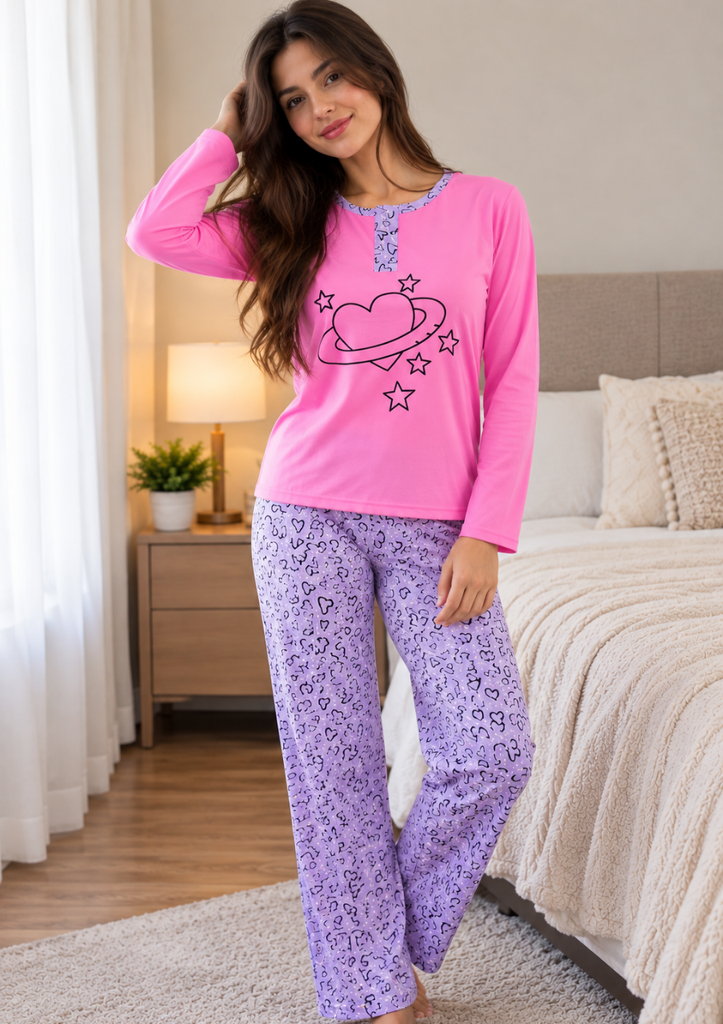 Pijama Algodón Jersey Mujer Rosa Lila PMO60