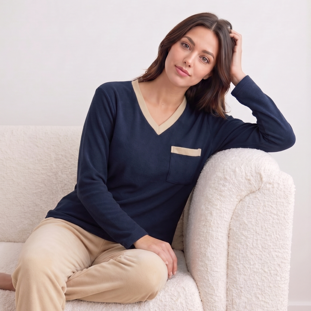 Pijama Micropolar Azul Beige PMO20
