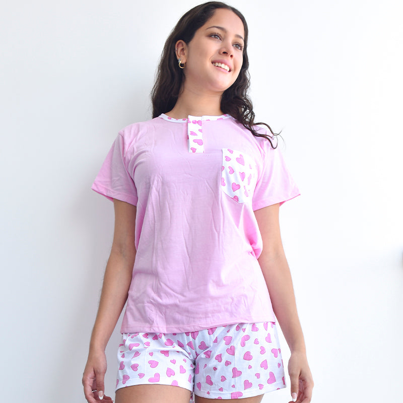 Pijama de algodón para mujer PM45 Rosado