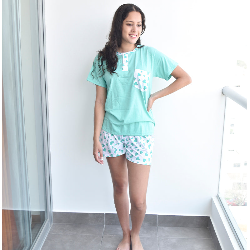 Pijama de algodón para mujer PM46 Verde Agua